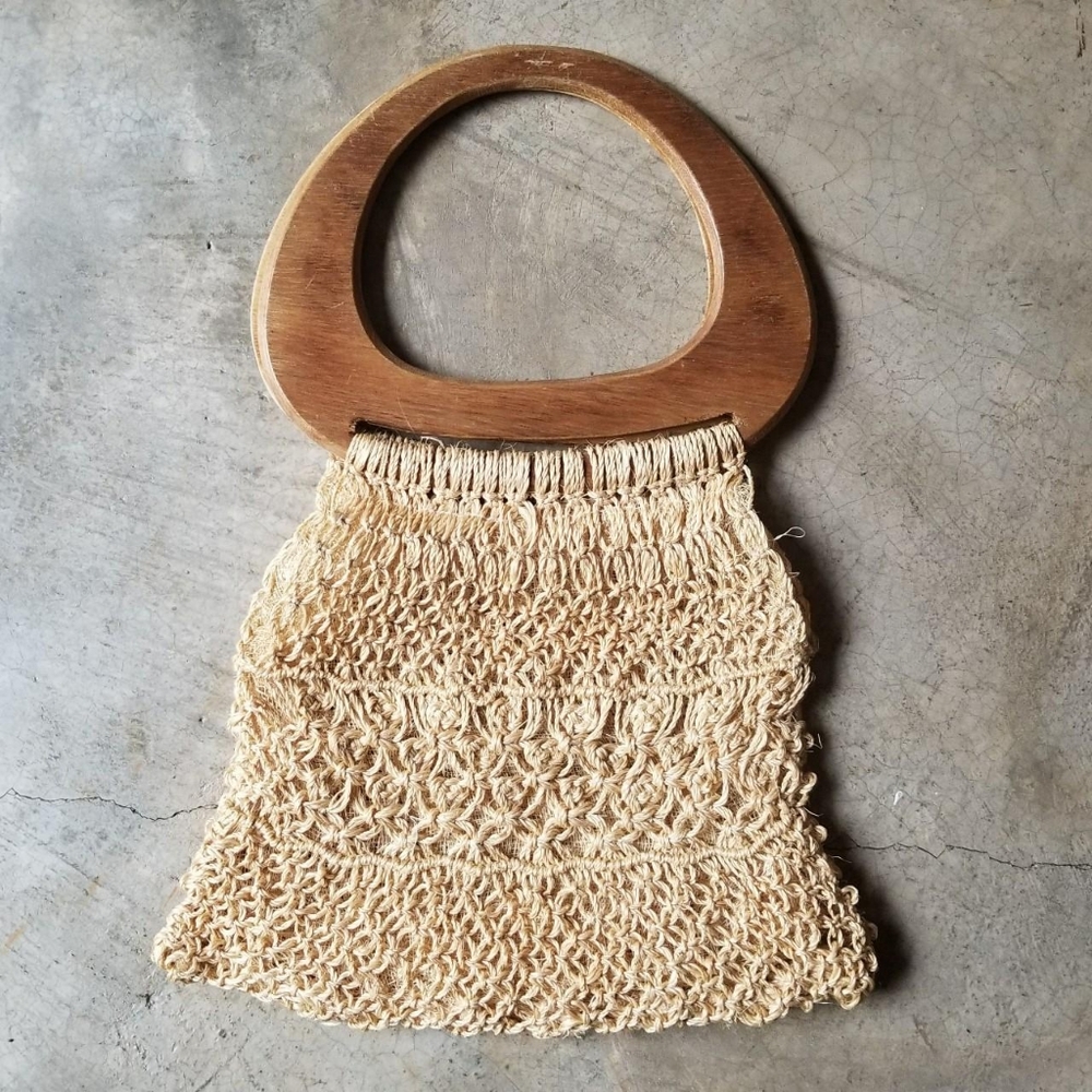 2 for $15 Vintage Macrame Bag Wood Handle